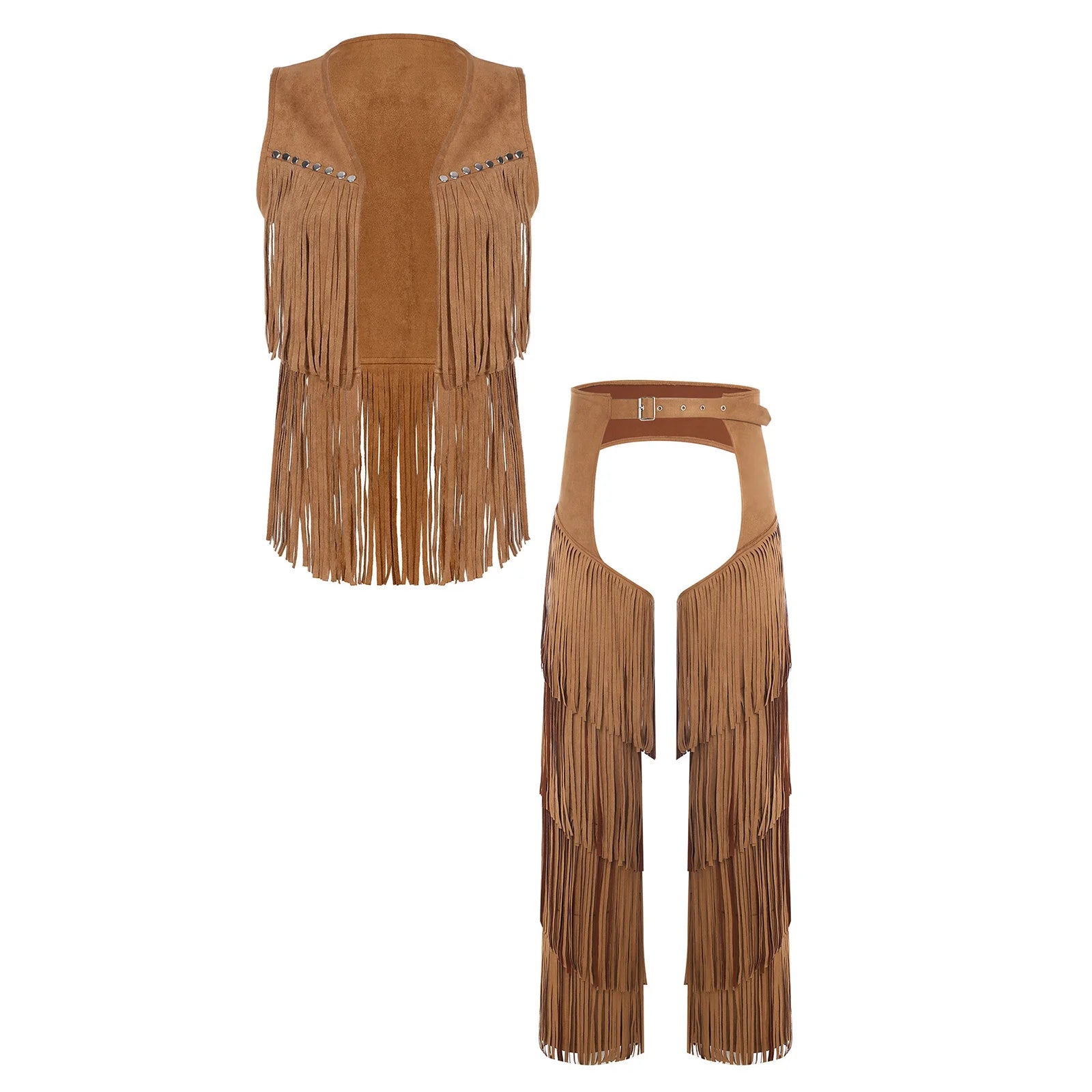 Men's Faux Suede Western Cowboy Gothic Punk Open Front Tassel Vest And Costume - alternate view 13