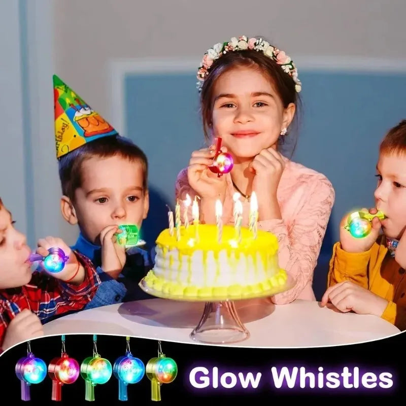 10-80PCS LED Glow Whistle with Lanyard Glow in The Dark Party Favors Fun Glowing Toy Whistles for Kids Adults Party Decoration