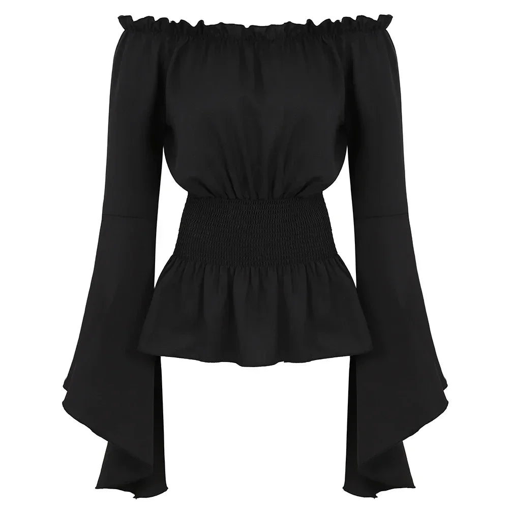 Pirate Blouse Women Medieval Peasant Costume Off Shoulder Sleeves Shirt Steampunk