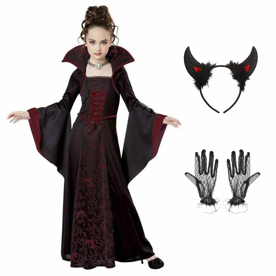 Kids' Vampire Fantasy Tutu Gothic Feather Halloween Costume - black / 55.1 in (140 cm)
