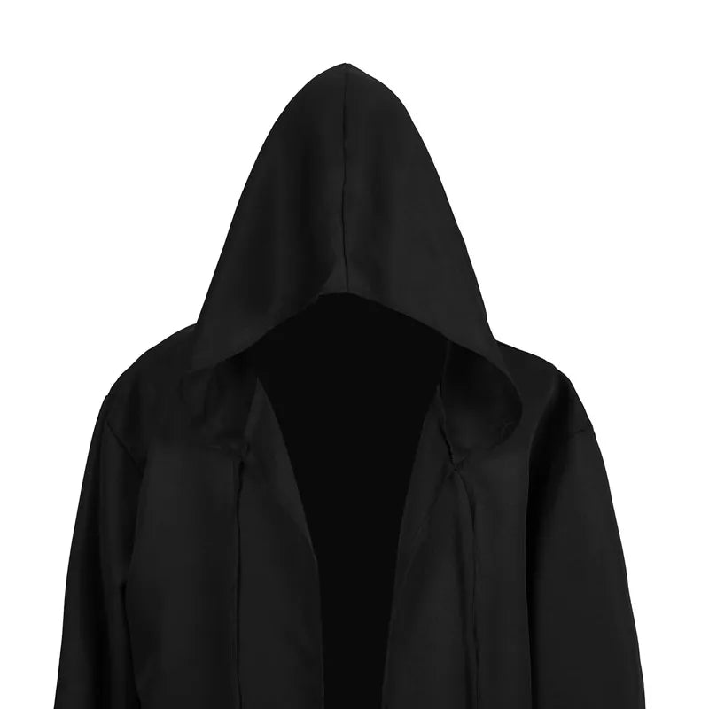 Halloween Cloak Costume Sorcerer Shirt Hooded Black Robe Adult and Ghost of Horror Cloak - 01 / XL
