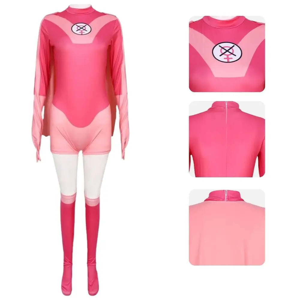Women's Atom Eve-Inspired Superhero Costume – Pink Jumpsuit & Cape