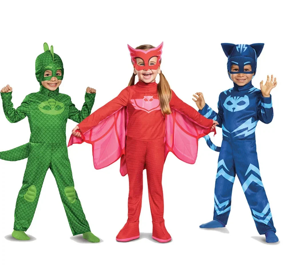 Halloween Animal Costume Girl Boy Super Owl Hero Jumpsuit Mask Cute Costume Cat Gecko - S / Red
