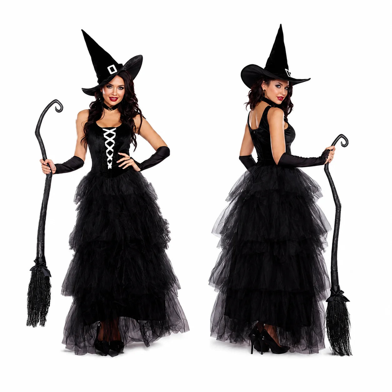 Women's Gothic Witch Costume – Tulle Gown, Hat & Accessories