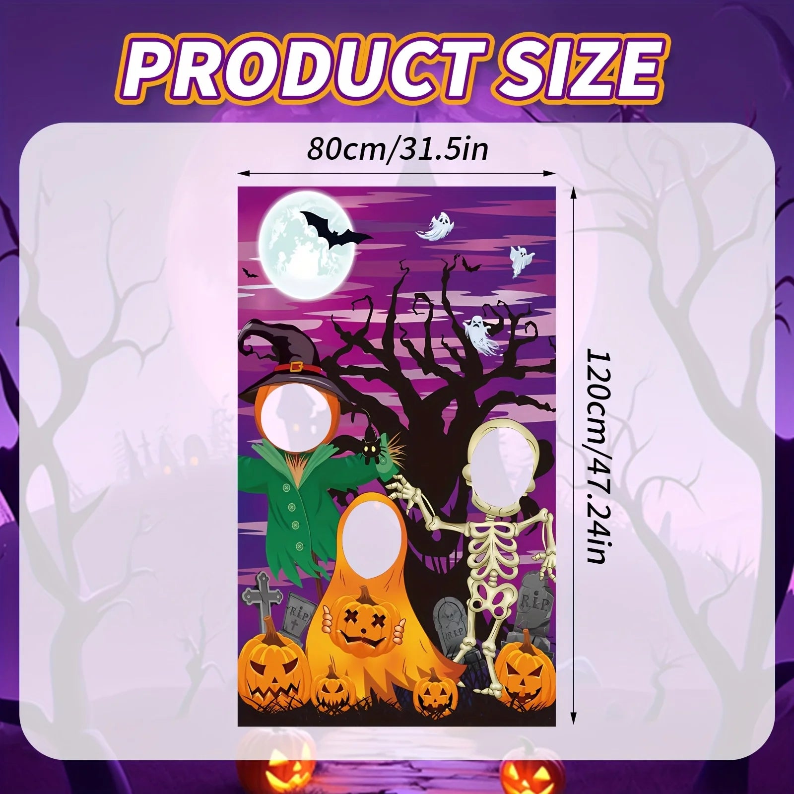 1pcs Halloween Fun Photo Background Cloth Pumpkin Skeleton Witch Halloween - product image 6
