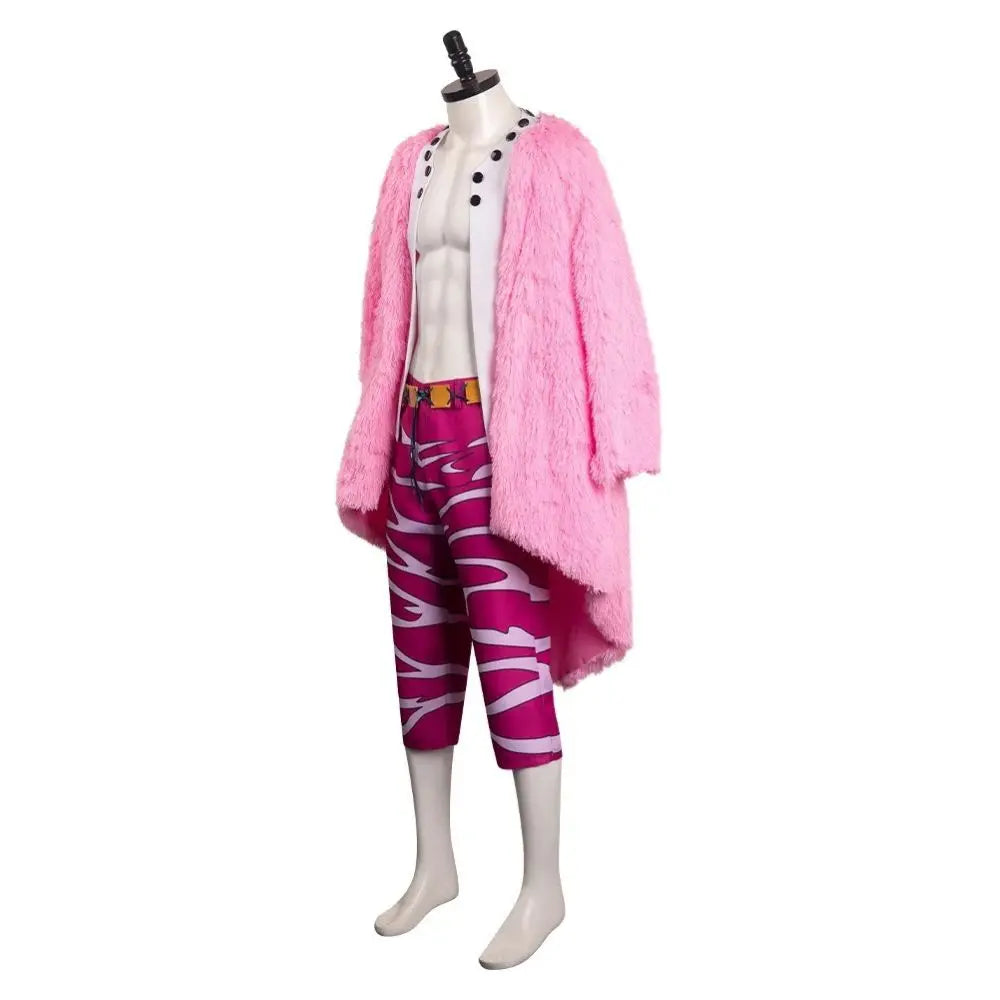 Anime Doflamingo Costume Disguise for Adult Men Jacket Cape Pants Glasses Halloween - Clothes and Glasses / XXL