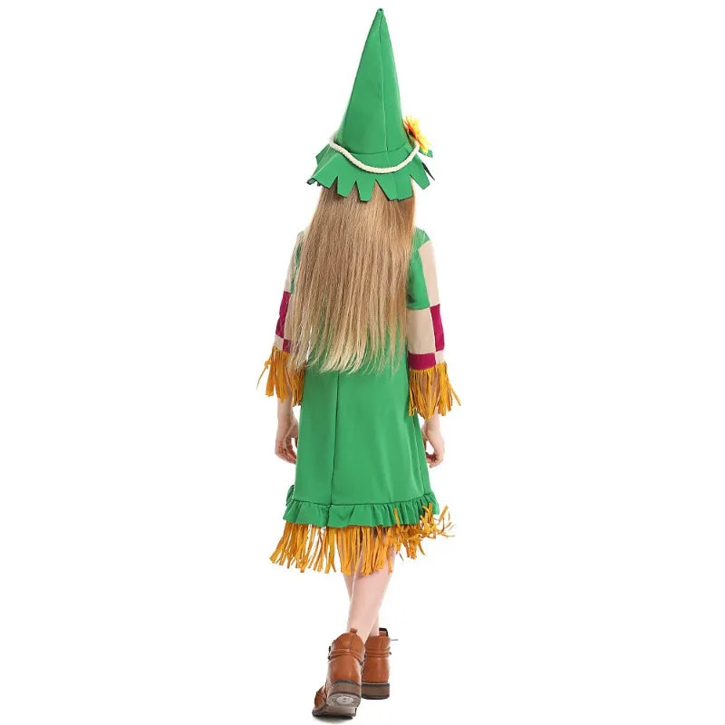 Halloween Girls Wizard Of Scarecrow Green Tassel Puppet Girl Dress Masquerade Witch Party Disguise Costume - product image 4