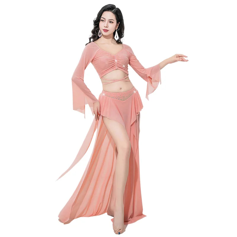Women's Adult Costumes Horn Long Sleeve Oriental Dance Dress Sparkle Rhinestone Shine Skirt Sexy Side Split - product image 7
