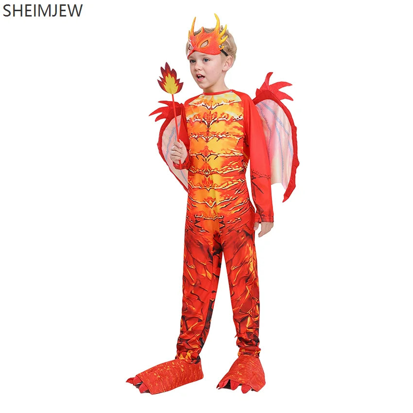 Kids Spray Fire Dragon Costume Suitable For Halloween Reading Week Dress Up Flame Dragon Knight Wings Suit - product image 3