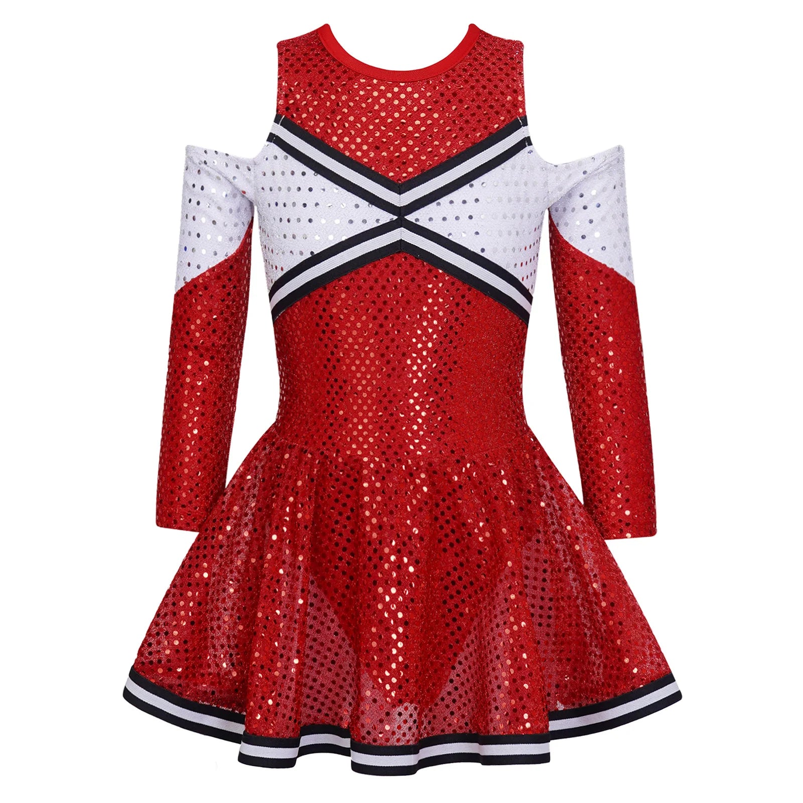 Kids Girls Cheerleader Costume Halloween Cosplay Cheerleading Dance Outfits Sequins Dress with Pom Poms Bow - product image 17