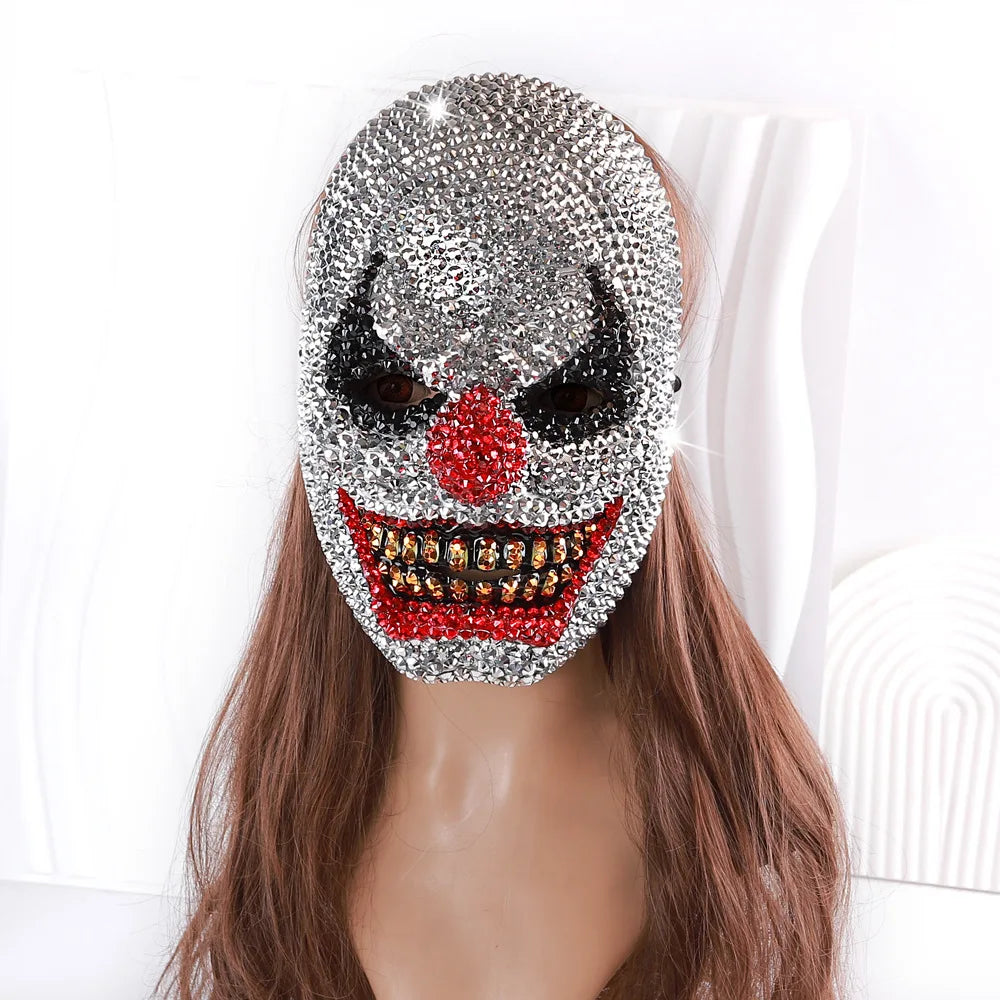 Bling Ghost Clown Mask for Men Costume Accessory Scary Women Mardi Gras Mask for - WHITE