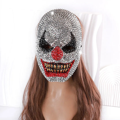 Bling Ghost Clown Mask for Men Costume Accessory Scary Women Mardi Gras Mask for - WHITE