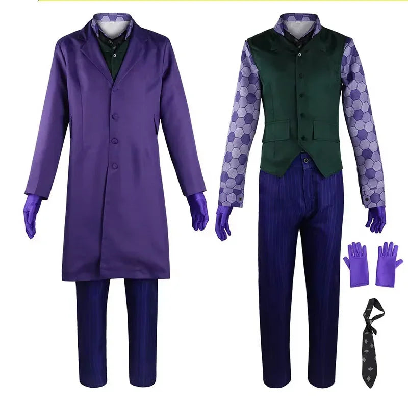 The Dark Knight the Joker Costume Clown Full Set Coat Shirt Vest Tie Suit Outfits Joker - costume only / L