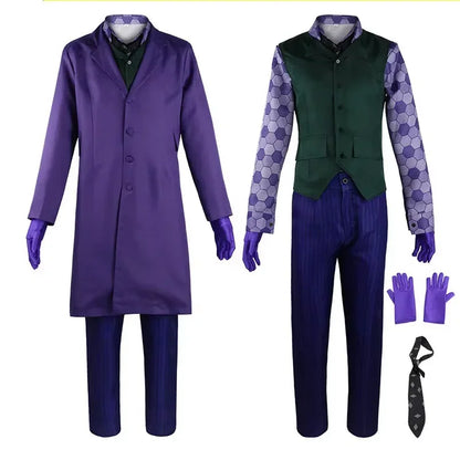 The Dark Knight the Joker Costume Clown Full Set Coat Shirt Vest Tie Suit Outfits Joker - costume only / L
