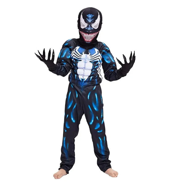 Kids Black Spider Superhero Costume - 3D Stretch Jumpsuit