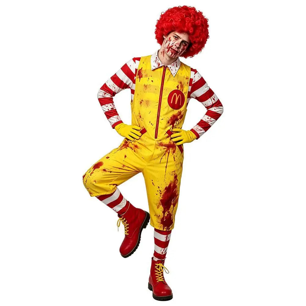 Bloody Ronald M Clown Costume Parade Zombie Costume Jumpsuit Wig Halloween Haunted House - Clothes / kid M