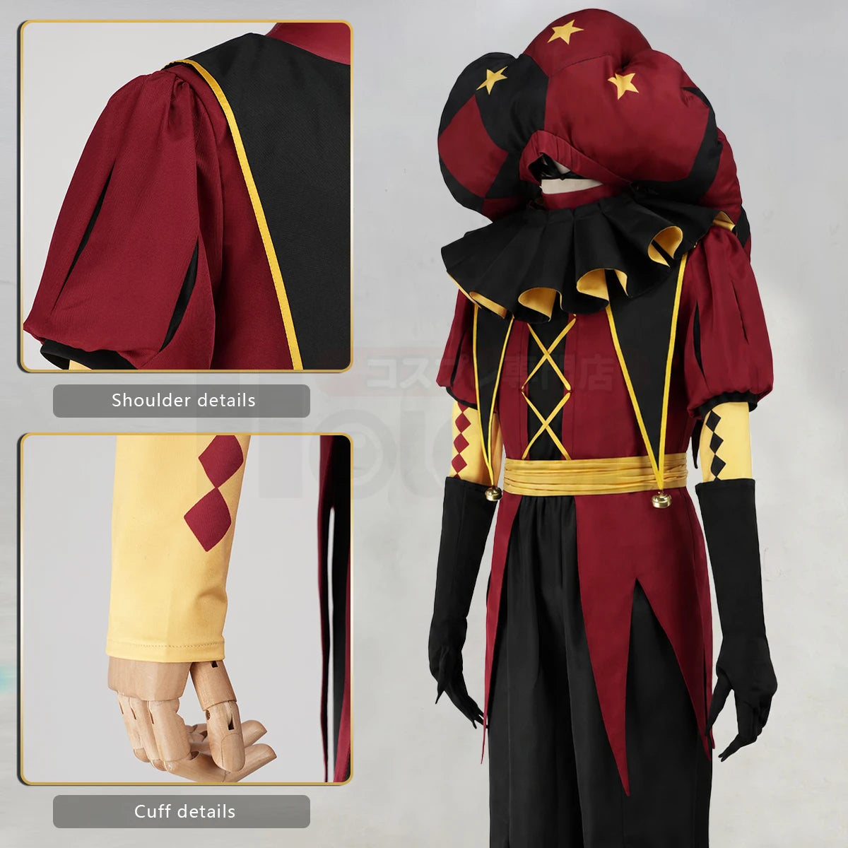 HOLOUN Pierrot Anime the Freak Circus Costume Convention Halloween Coat Top Pants Clown - Costume only / S