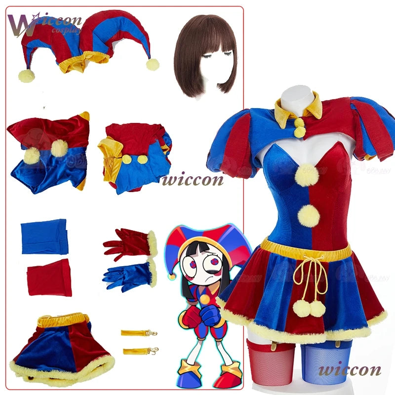 Clown Circus Costume Original Design Adult Digital Pomnii Wig Hat Velvet Skirt Cartoon - wig / S