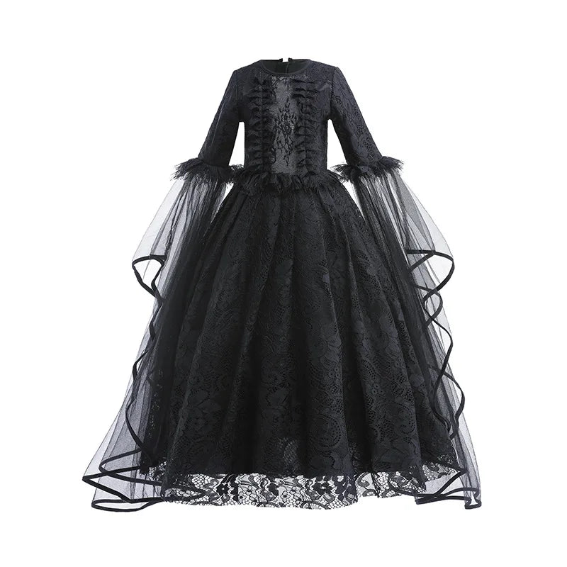 Halloween Dress For Girls Evil Witch Cosplay Costumes Children Lace Ruffles Floor Length Outfits Kids - product image 16