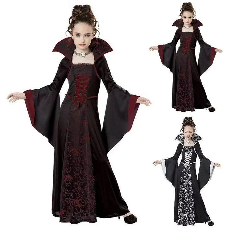 Halloween Costume Dress For Kids Fantasy Vampire Costume Girls Witch Cosplay Children's Gown Clothing 4-12Y - product image 1