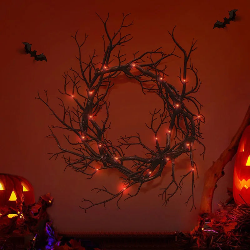 Halloween Decoration Black Wreath with Red Purple Lights Halloween Fall - product image 6