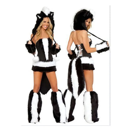 Halloween Masquerade Sexy Fur Panda Sleeveless Disfraces High Quality Women Sexy Cosplay Animal Black Costumes