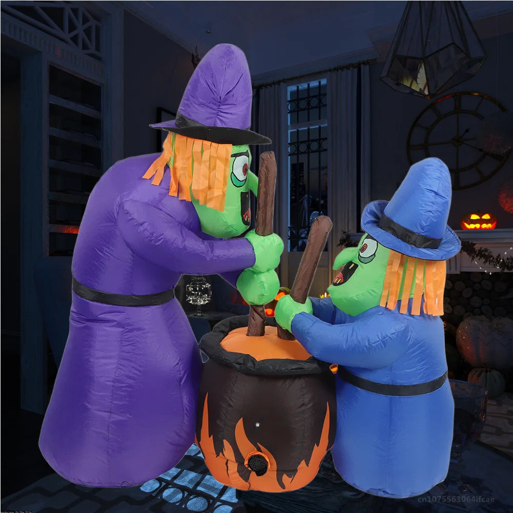 5FT Halloween Two Witches Boiling Medicine Model Built - in LED Lights for - product image 2