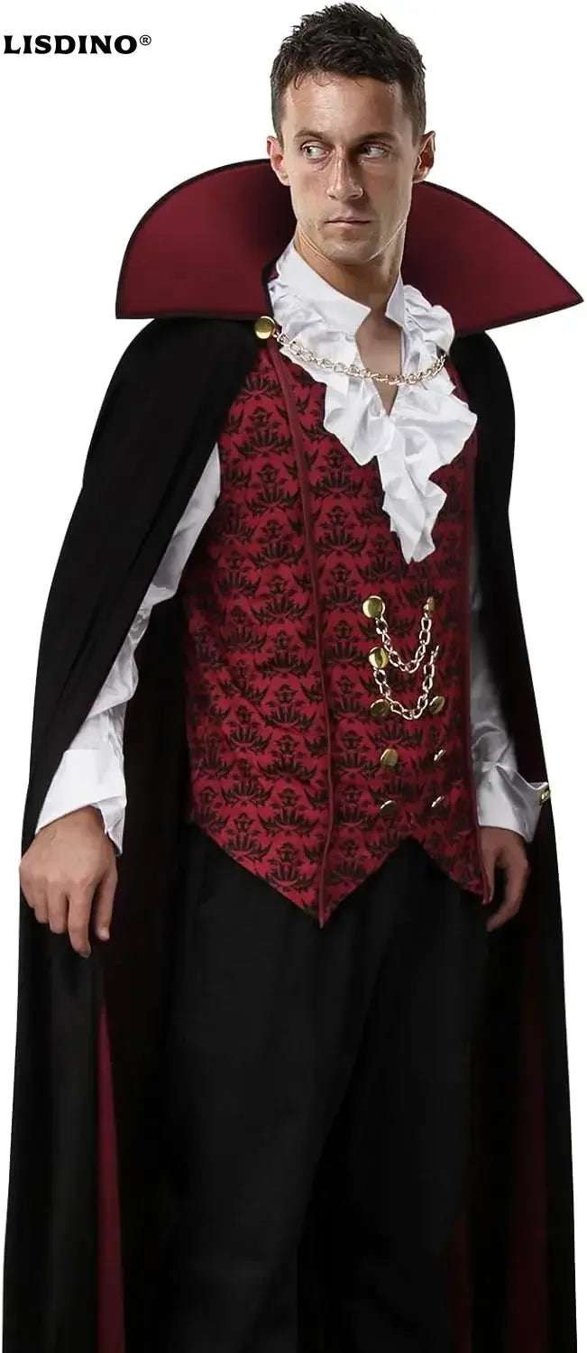 Adult Men Devil Vampire Costume Shirt Cloak Outfit Medieval Renaissance Victorian