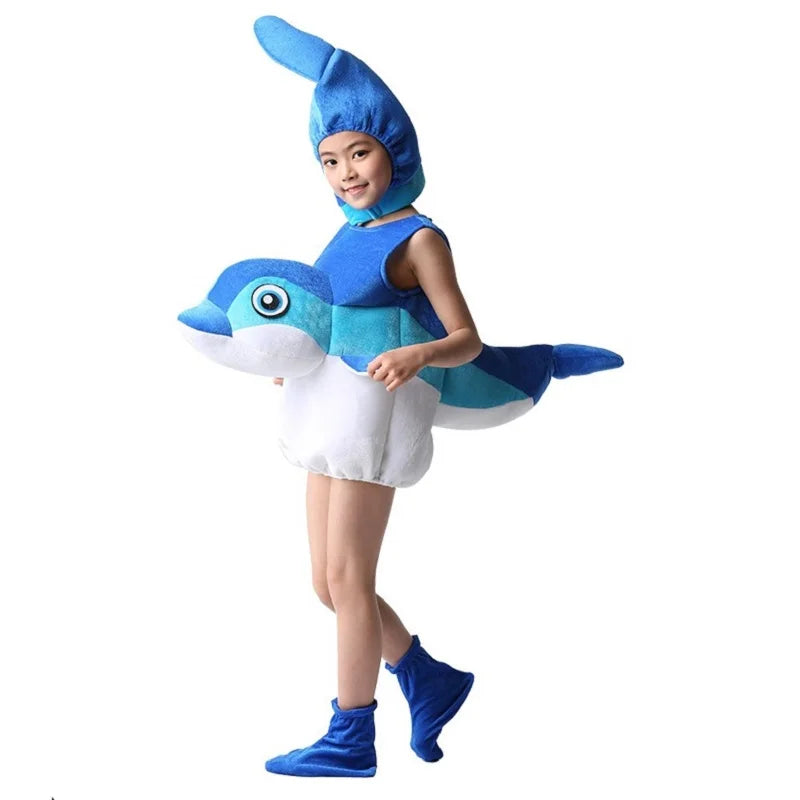 Unisex Children Halloween Family Dolphin Shark Whale Role Play Costume Marine Animal Bodysuit Headdress Shoes Performance Outfit