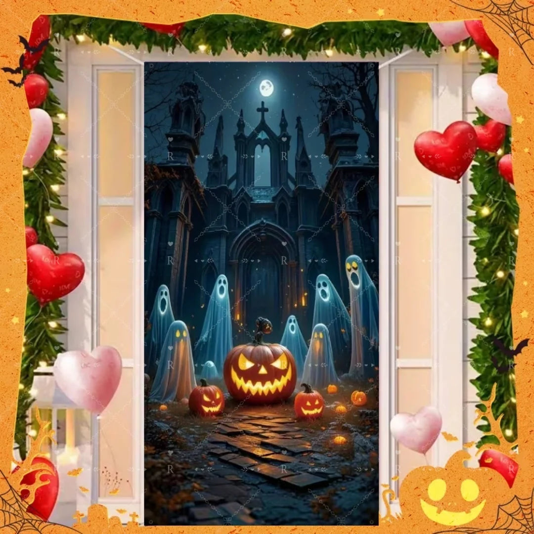 Happy Halloween Decor Door Cover Banner Horror Night Castle Bat Ghost Pumpkin - product image 13