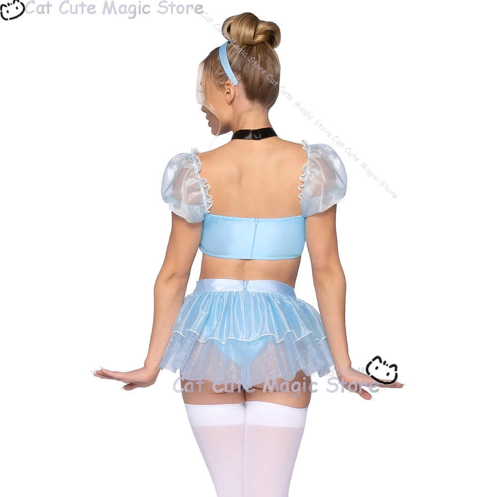 Women's Princess fantasia Sexy Blue Uniforms Maid Lingerie Costume - alternate view 6