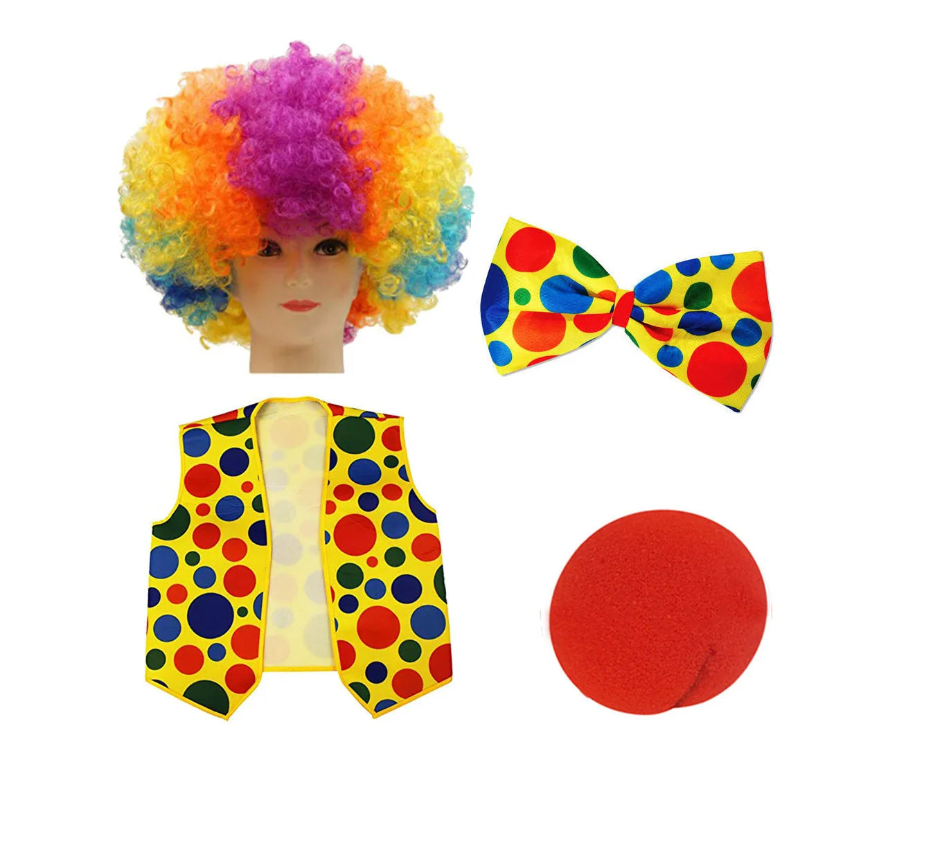 Clown Costume - Nose Wig Bow Tie Shoes Headband Gloves Hat Stockings and Vest Dress Up - 25 / One Size