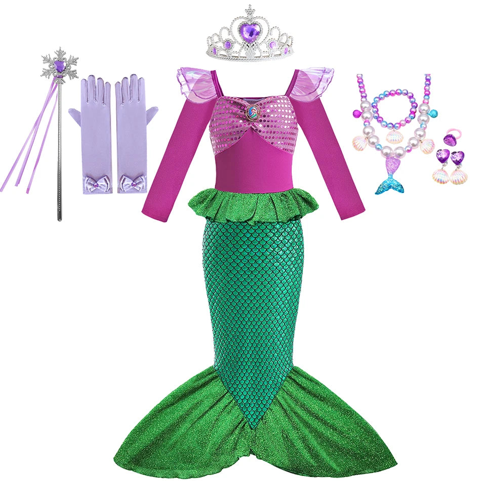 Red-Haired Mermaid Princess Halloween Costume for Kids