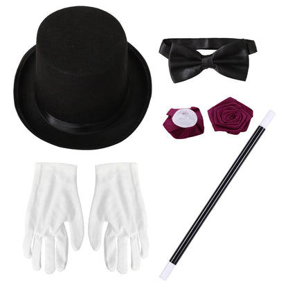 Magician Accessories Bowler Hat Satin Bow Tie Ribbon Roses And Magic Wand Gloves - alternate view 7