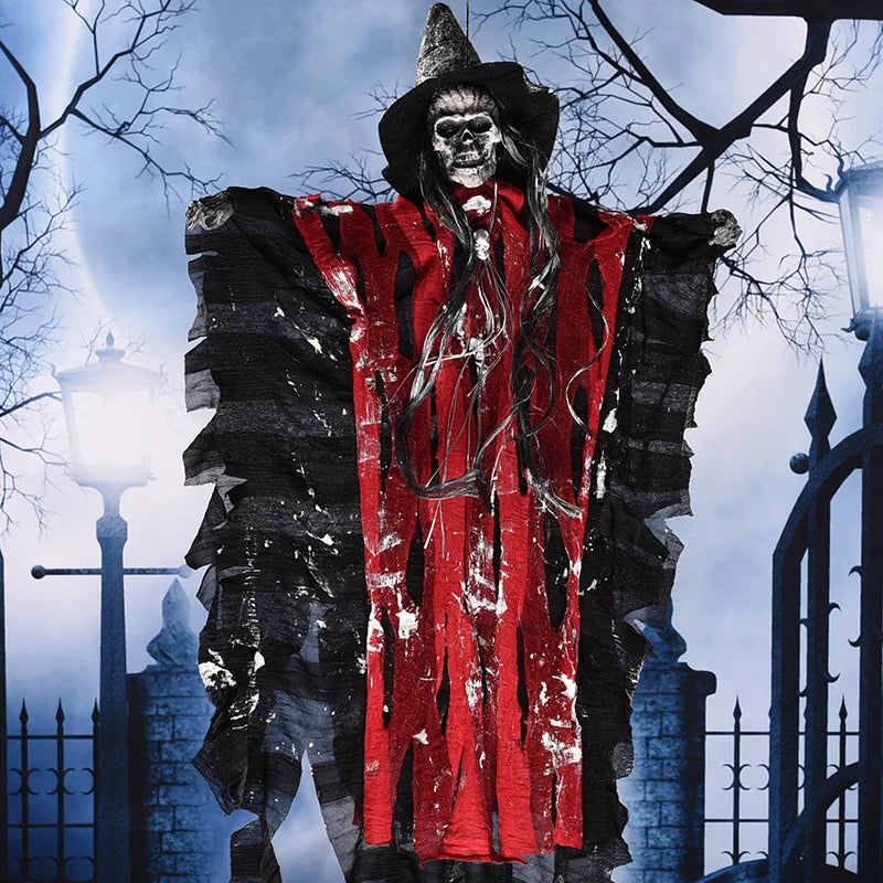 Electronic Glow Skeleton Ghost Head Hanging Ornament with Scary Sound for Haunted