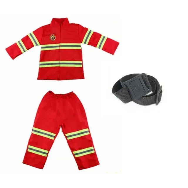 Children Fireman Cosplay Costume Boys Girls Halloween Carnival Party Sam Fireman Uniform Workwear