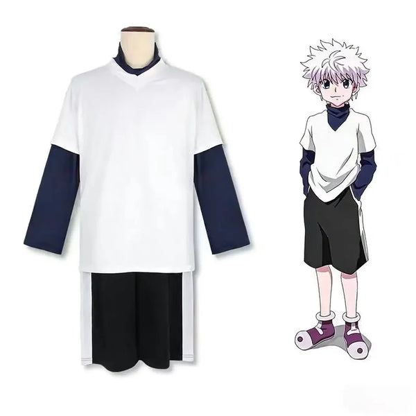 Hunter X Hunter Killua Zoldyck Costume Whiter Short Sleeve and Black Shorts Suit for Man - Clothing only / XXL