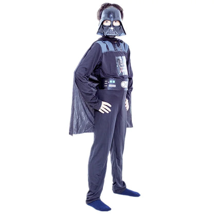 Boys Classic Movie Mask Costume Printed Cartoon Darth Vader Cape Armor Onesie Halloween - 01 / S(100-120CM)