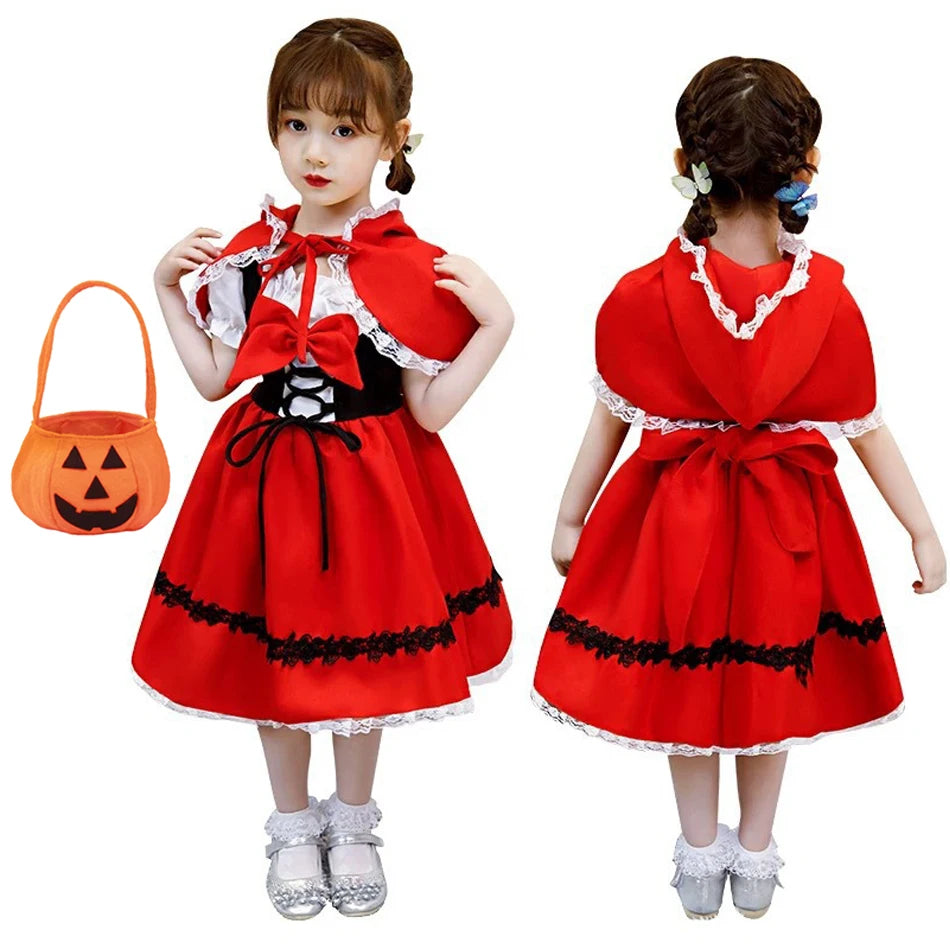 Kids' Girls Little Red Riding Hood Dress Princess With Cape Costume - alternate view 7
