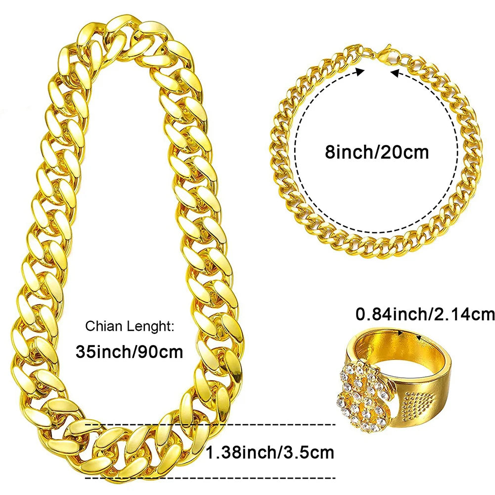80s 90s Costume Outfit Set Big Gold Chain 80s/90s Rapper Accessories Glasses