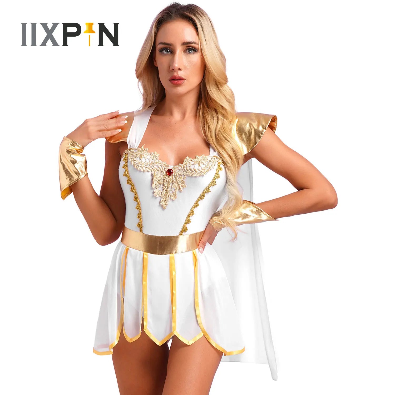 Halloween Ancient Greek Queen Bodysuit Athena Toga Costume Asymmetrical Egyptian Robe - White / S