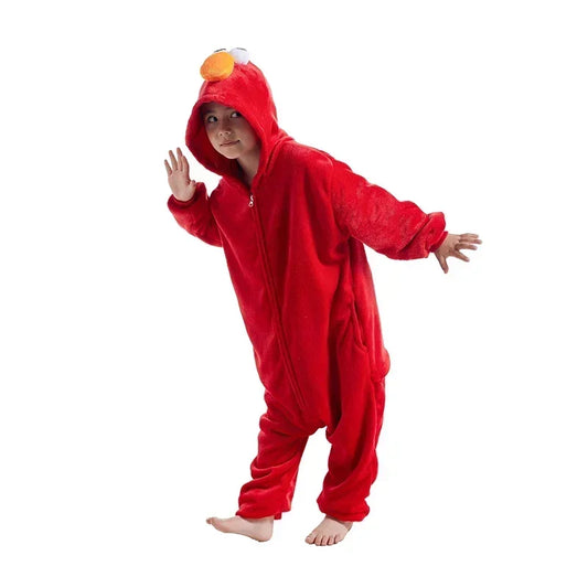 2026 Halloween Costume de Cosplay Kigurumi Elmo Onesie pour Enfants, Pyjama d'Halloween, Vêtements de Noël pour Garçon