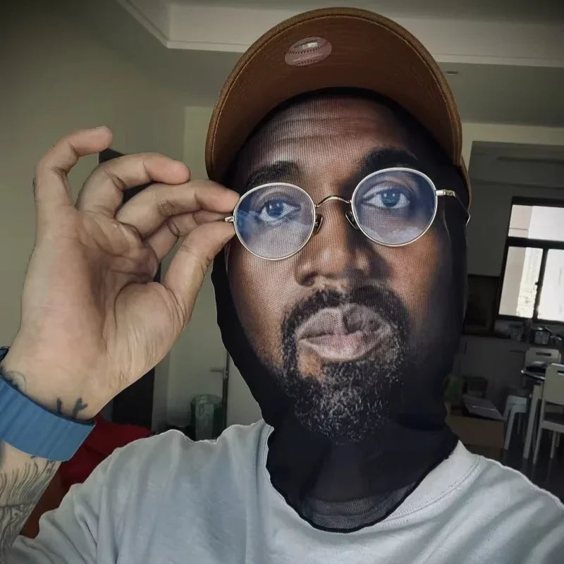 Costume Headwear Hip Hop Hood Hat Headgear 3D Printed Kanye Mask Elastic Mesh Halloween - 24