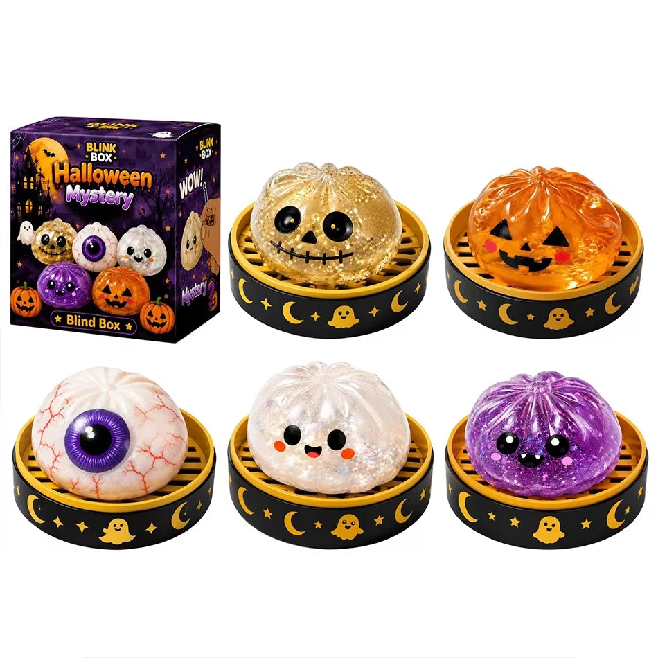 6 Styles Halloween Bun Squishy Toys Glitter Pumpkin Eyeball Cute Face Squeeze - product image 2