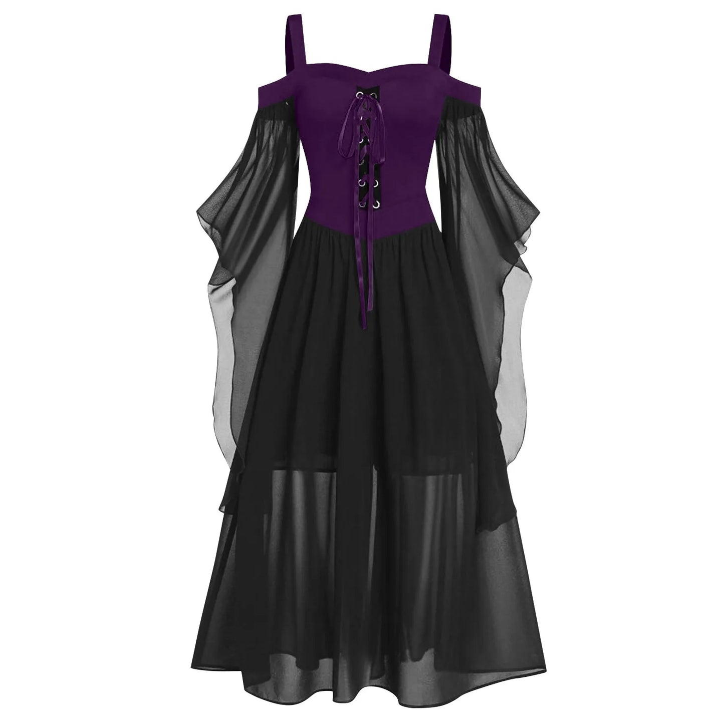 Women's Plus Size Dress Cold Shoulder Butterflies Sleeve Lace Up Gothic Costume - alternate view 5