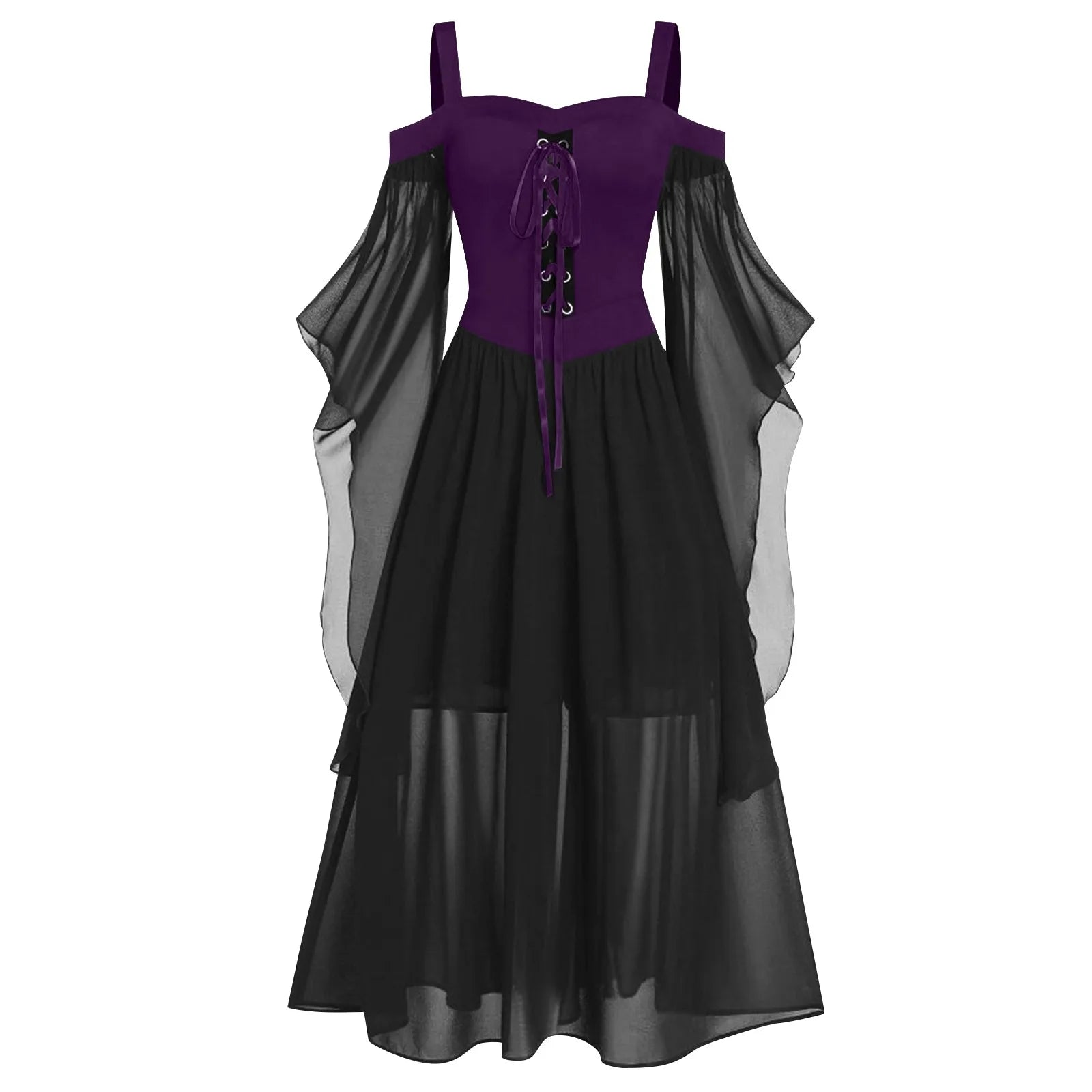 Women's Plus Size Dress Cold Shoulder Butterflies Sleeve Lace Up Gothic Costume - alternate view 5