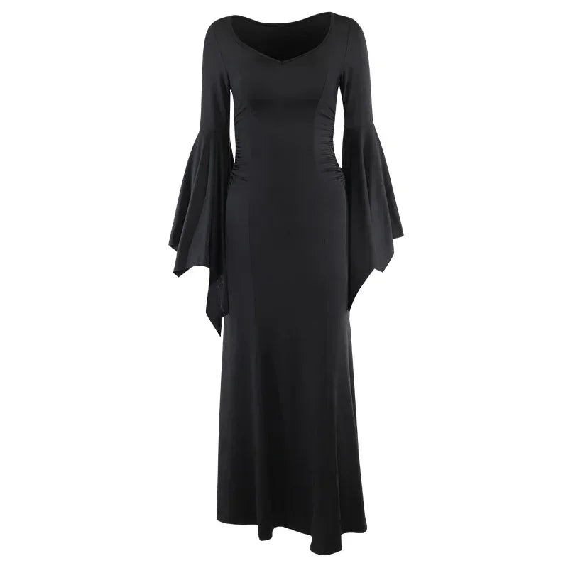 Halloween Costume Women Batwing Sleeve Floor Dress Black Gothic Evil Terror Maxi Mistress Morticia Addam - product image 7