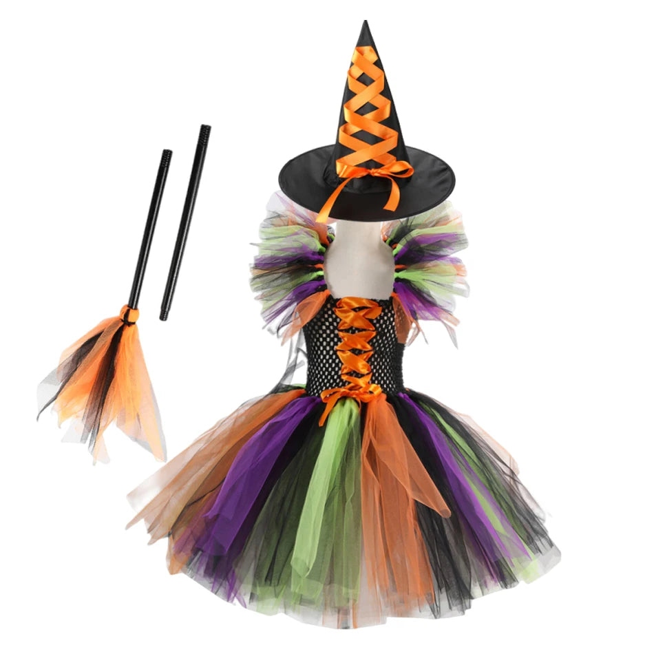 Girls Halloween Cosplay Witch Dress With Hat Costume Carnival Vestidos Kids Party Cosplay Dress Children - product image 12