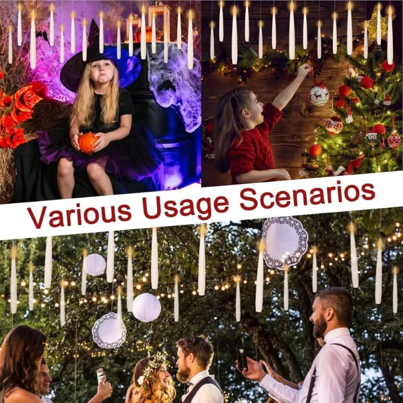 Magic floating LED Halloween candles with wand remote and warm flickering light