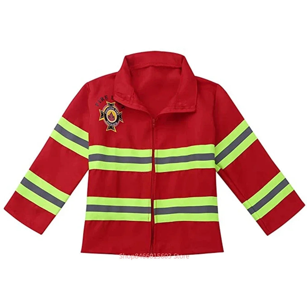 Kids Firefighter Uniform Children Sam Fireman Role Work Clothing Suit Boy Kids
